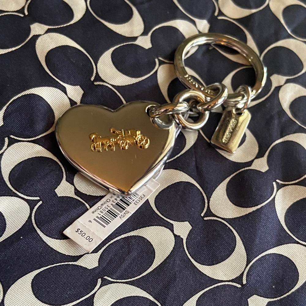 Coach Gold Heart Keychain with Logo Charm